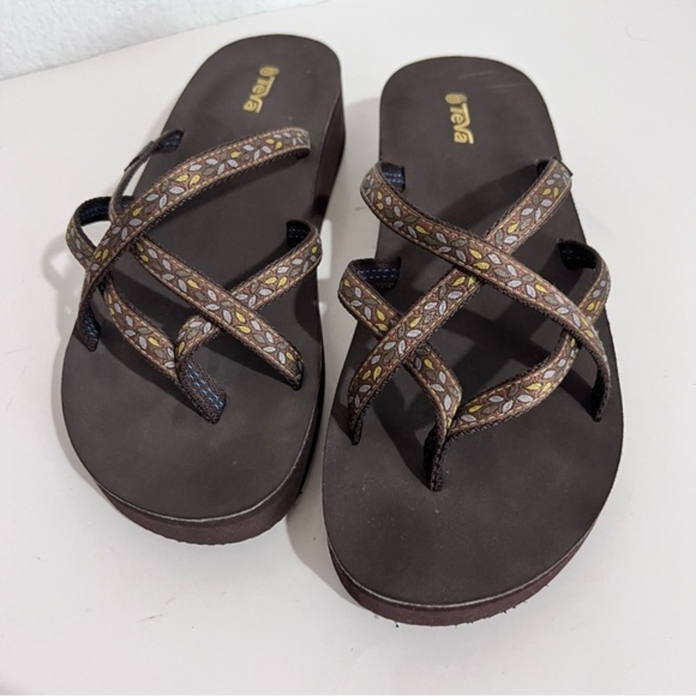 Teva Mandalyn Brown Strappy Wedge Platform Flip Flops Sandals  11